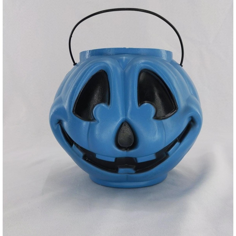 vtg General Foam Plastics Teal Pumpkin Bucket Halloween Jack O Lantern